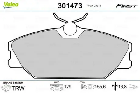 Гальмівні колодки дискові RENAULT Clio/Laguna/Megane "1,4-2,9 "F "96-06 ="" Valeo 301473
