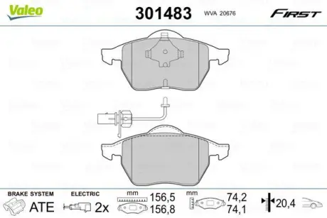 Гальмівні колодки дискові VAG A4/A6/SuperB/Passat "1,6-3,2 "F "95-11 ="" Valeo 301483