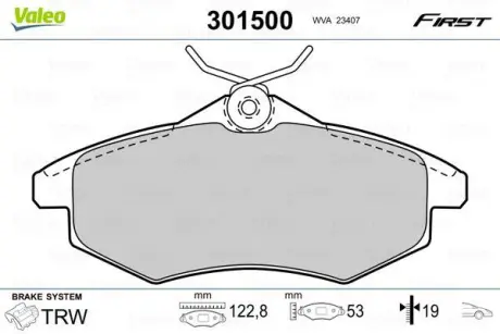 A_Гальмівні колодки дискові CITROEN C2/C3 "1,1-1,4 "F "02>> ="" Valeo 301500