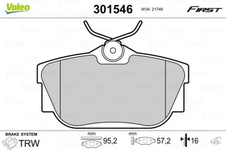 Гальмівні колодки дискові NISSAN/OPEL/RENAULT NV300/Primastar/Vivaro/Trafic "1,6-2,5 "R "01>> ="" Valeo 301546