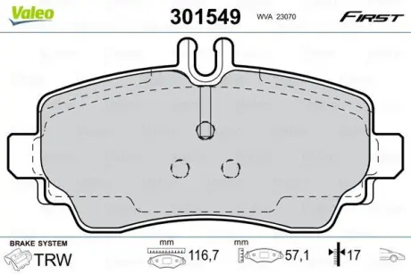 Гальмівні колодки дискові MERCEDES A-Class "1,4-2,1 "F "97-04 ="" Valeo 301549