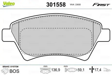 Гальмівні колодки дискові RENAULT GrandScenic/Kangoo/Megane/Scenic "1,4-2,0 "F "01>> ="" Valeo 301558