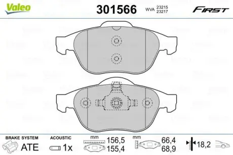 Гальмівні колодки дискові RENAULT Laguna "1,6-2,2 "F "01>> ="" Valeo 301566