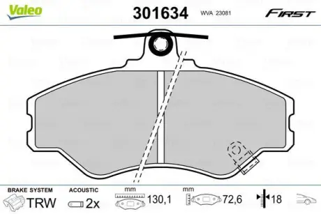 Гальмівні колодки дискові HYUNDAI Grace/H100 "F "93-00 ="" Valeo 301634