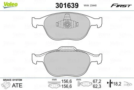 Гальмівні колодки First FORD Fiesta/Focus/KA/Puma/Street/Tourneo/Transit "F "95>> ="" Valeo 301639