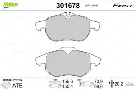 Гальмівні колодки дискові CADILLAC/FIAT/HYUNDAI/OPEL/SAAB BLS/GSantaFe/VectraC "1,6-3,2 "F "02>> ="" Valeo 301678