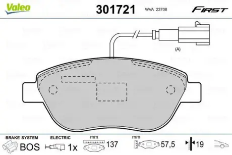 Гальмівні колодки дискові FIAT/OPEL Doblo/Linea/Combo "1,3-2,0 "F "07>> ="" Valeo 301721