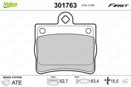 A_Гальмівні колодки дискові MERCEDES C-Class "1,8-2,5 "R "93-00 ="" Valeo 301763