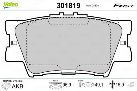 Гальмівні колодки дискові TOYOTA Camry/Rav4 "2,0-3,5 "R "06>> ="" Valeo 301819