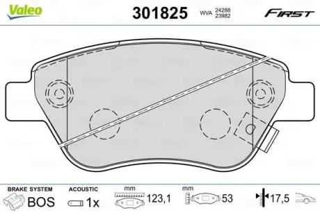 Гальмівні колодки дискові FIAT/OPEL Doblo/Adam/CorsaD "1,0-1,9 "F "06>> ="" Valeo 301825