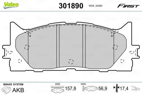Гальмівні колодки дискові TOYOTA Camry "2,4-3,5 "F "06>> ="" Valeo 301890