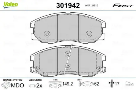 Гальмівні колодки дискові CHEVROLET/OPEL Captiva/Antara "2,0-3,2 "F "06>> ="" Valeo 301942