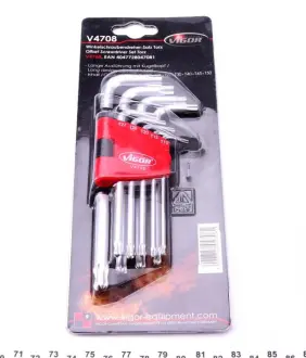 Набір ключів Г-под. Torx з круглим кінцем T10-T50 VIGOR V4708