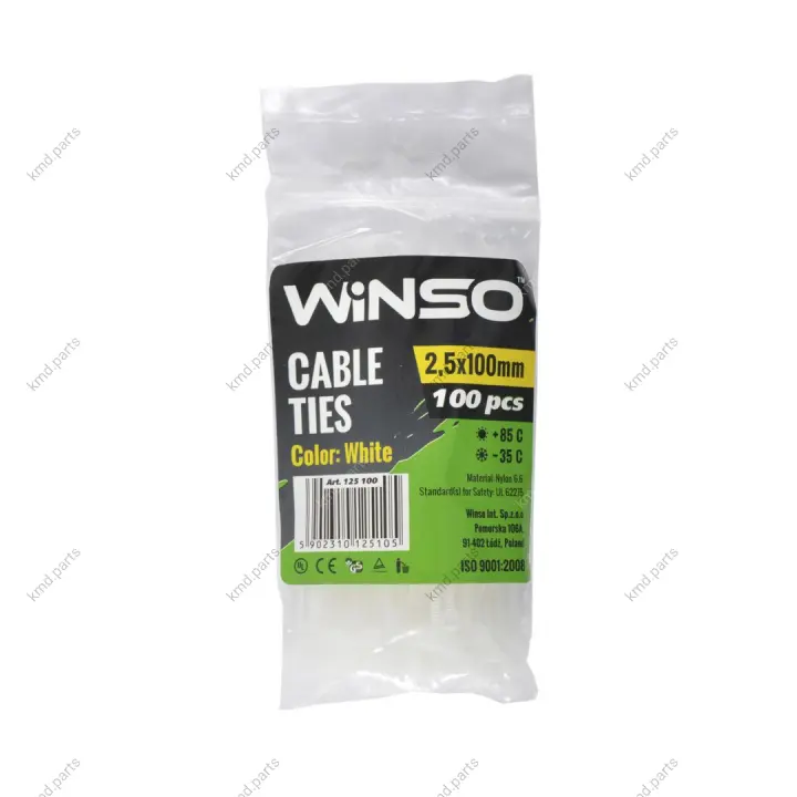Хомути пластикові білі 2,5x100 (100шт.) WINSO 125100 (фото 1)