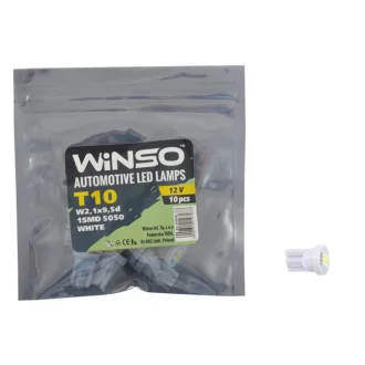 12V SMD T10 W2.1x9.5d 1LED 5050 white 10шт.уп. WINSO 127270