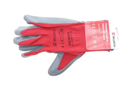 Перчатки защитные RED NITRILE, полиэстер, покрытие нитрил, пара, р.8, RED LINE WURTH 0899403108