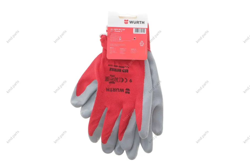 Рукавиці захисні RED NITRILE, поліестер, покритя нітрил, пара, р.9, RED LINE WURTH 0899403109 (фото 1)