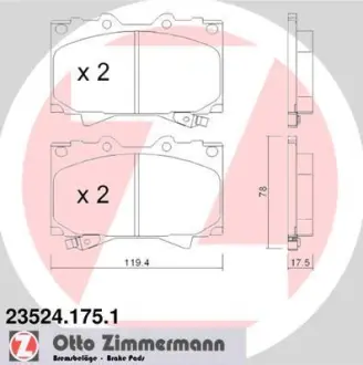 Колодки гальмівні (передні) Toyota Land Cruiser 90-07- (Sumitomo) ZIMMERMANN 23524.175.1
