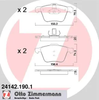 Колодки гальмівні дискові комплект ZIMMERMANN 241421901
